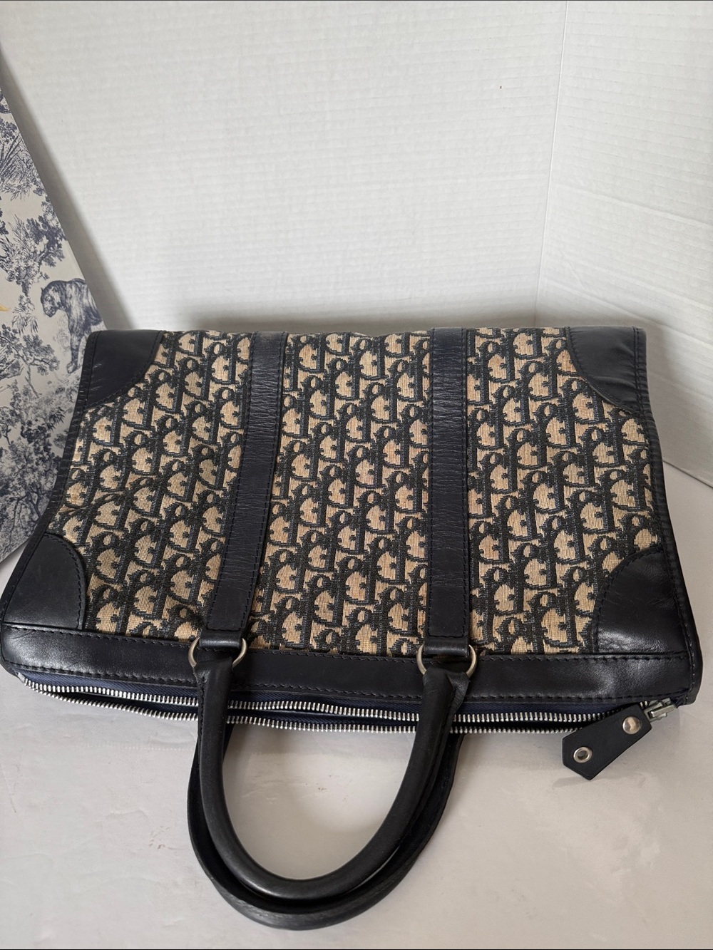 Authentic Dior Black and Beige Large Boston Handbag. - Picture 15 of 17